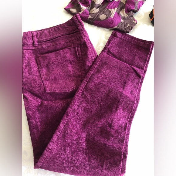 Elle Pants - ELLE PAISLEY CORDUROY STRAIGHT LEG PANTS